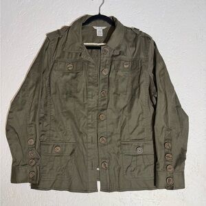 CAbi Olive Green Military Utility Field Jacket Cargo Button Front Size XL Casual